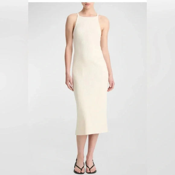 Vince Ribbed High-Neck Midi Tank Dress size XXS Color: FLAXEN $245.00 - Picture 2 of 8